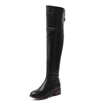New Women leather boots Over The Knee Boots low heels Slim long boots black brow - £79.53 GBP