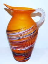 GORGEOUS VINTAGE AZERBAIJAN GLASSWARE ORANGE SWIRL MATTE 12 3/4&quot; LARGE P... - $133.64