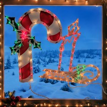 Vtg Lighted Window Sculpture Christmas Candle Candy Cane Lot  Indoor Out... - $27.95
