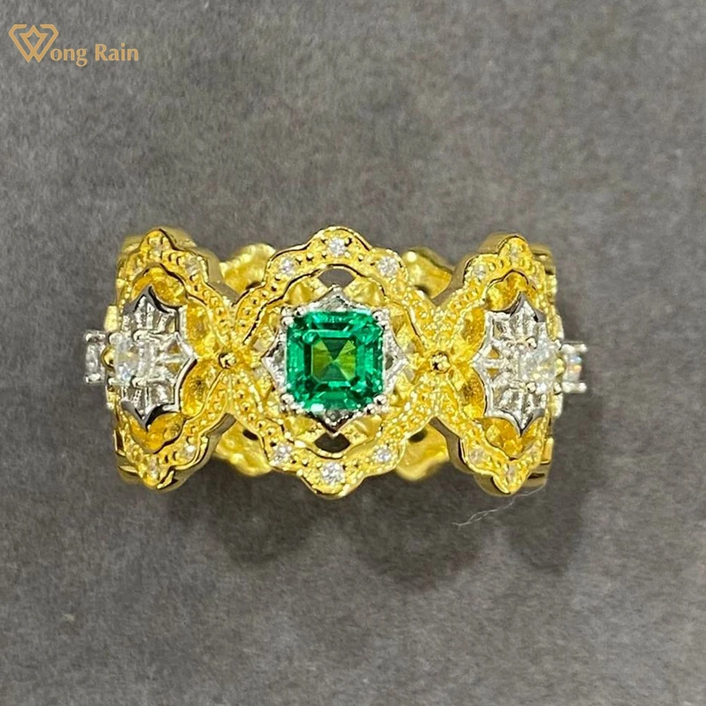 Primary image for 18K Gold Plated 925 Sterling Silver Asscher Cut Emerald High Carbon Diamond Gems