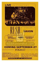 RUSH 1980 TOUR CONCERT POSTER 11x17 SAXON JACKSONVILLE FLORIDA CLASSIC R... - £8.93 GBP