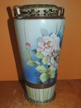 Hand Painted TE-OH Nippon Vase 9.5&quot; Pink &amp; Brown Flowers w/Gold Accents ... - $17.09