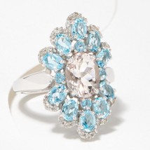 2.50CT Topacio Azul Lab-Created Diamante Anillo con Flor 14K Blanco Oro Plata - £181.69 GBP