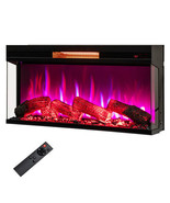 36 Inch 3-Sided 1500W Electric Fireplace with 7-Color Flame-Black - Colo... - $436.96 CAD