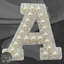 Letter A White Faux Pearl with Rhinestones Iron On Patch Craft Applique - $5.50 CAD
