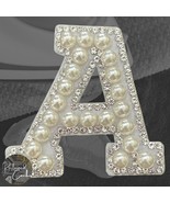 Letter A White Faux Pearl with Rhinestones Iron On Patch Craft Applique - €3,43 EUR