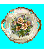 Japanese Opalescent 8&quot; Porcelain Shallow Bowl Roses Gold Trim Handles Pi... - £17.77 GBP