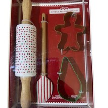 Holiday Time Kids Baking Set Rolling Pin Silicone Spatula 2 Cookie Cutte... - $14.67