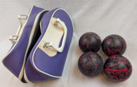 Lot Of 4 Vintage Brunswick Candlepin Bowling Balls In Carry Bag Red Blac... - $69.29