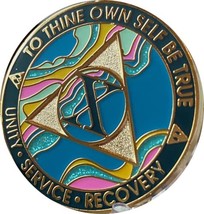 10 Year AA Medallion Elegant Marble Tahiti Teal Blue and Pink Gold Plate... - £13.22 GBP