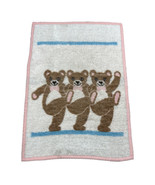 Vtg Biederlack Baby Girl Blanket Three Dancing Bears Pink Trim Made in USA - £23.22 GBP