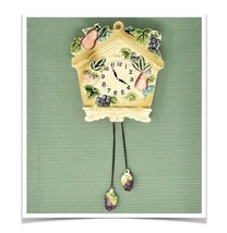 Ceramic Cuckoo Clock Planter Wall Pocket Fruit Motif 50s Kitsch Cottagec... - $32.90