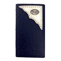 Western Mens Ostrich Genuine Leather Longhorn Long Cowhide Stud Bifold Wallet - £22.37 GBP