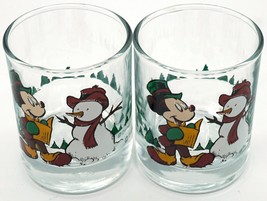 2 Disney Christmas Shot Glasses Mickey Mouse &amp; Snowman made by Anchor Hocking - £15.81 GBP
