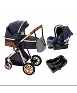 Luxury 3in1 Denim Blue Eggshell Folding  Baby Stroller Bassinet Car Seat... - £295.92 GBP