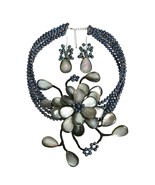 Glorious Silver Hues &amp; Black Shell with Black Pearls Jewelry Set - £76.64 GBP