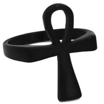 Egyptian Ankh Ring Black Stainless Steel Ancient Egypt Spiritual Aunk Band - £14.50 GBP