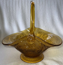 Vtg Indiana Glass Basket Tiara Fruit Bowl Amber Harvest Gold Large Footed 11&quot; - £27.41 GBP