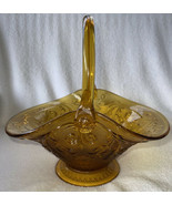 Vtg Indiana Glass Basket Tiara Fruit Bowl Amber Harvest Gold Large Foote... - £27.35 GBP
