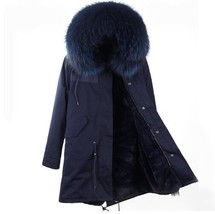 Brand 2017 Women Winter Jacket Long Detachable Lining navy blue Parkas Large Rea - £450.06 GBP