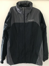 Columbia Black Gray Nylon Windbreaker Rain Parka Hooded Jacket S 44&quot; - $29.99