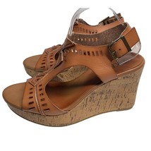 Buckle BKE Womens Size 11 M Vachetta Leather Wedge 4 in heel Cork Brown Sandal - £27.18 GBP