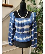 True Craft Women Blue &amp; White Cotton Square Neck Long Sleeve Top Blouse ... - $22.77