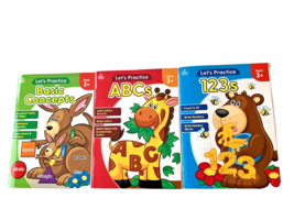 Lot of 3 Let&#39;s Practice Basic Concepts, ABC&#39;s, 123s Workbooks Ages 5 - 7 - $4.90