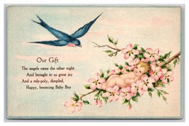 Birth Announcement Bluebird Bouncing Baby Boy UNP DB Postcard U27 - £2.94 GBP