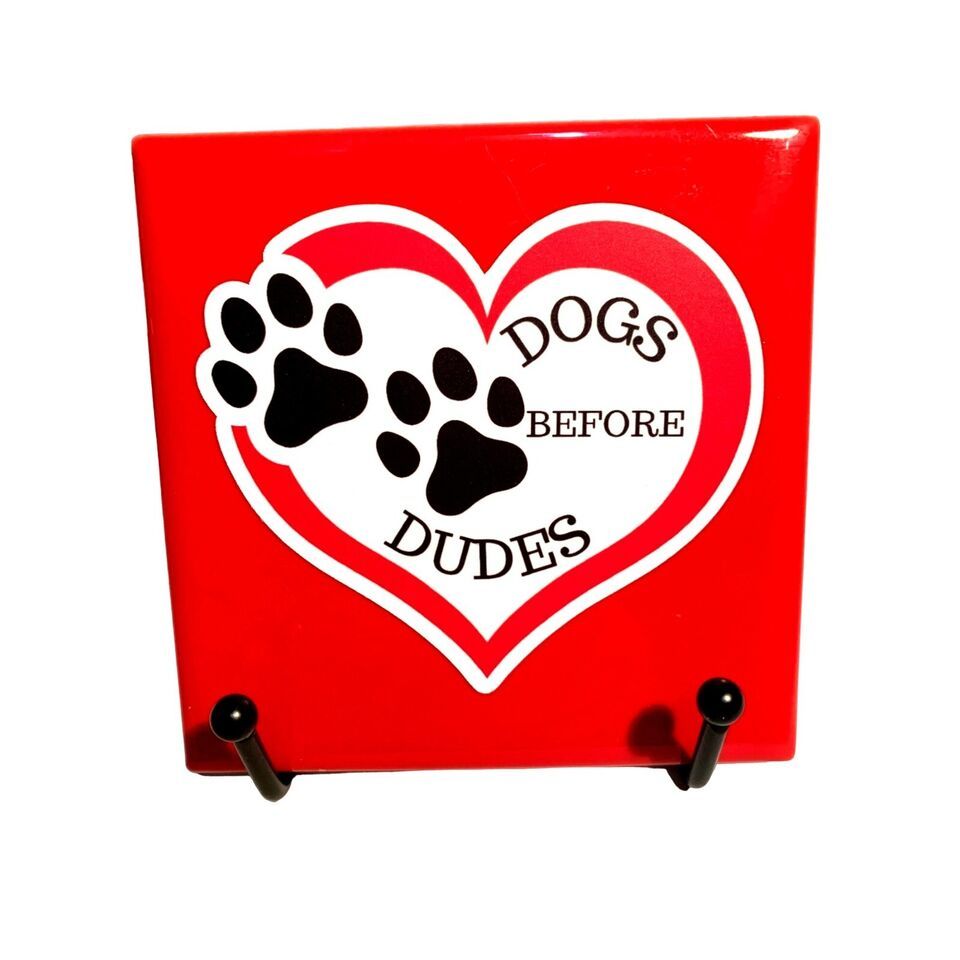 Dogs Before Dudes Red Ceramic Drink Coasters Set of 4
