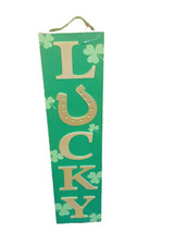 St.Patrick’s Day Porch Sign,Green/Gold “Lucky” Shamrock Pattern 28x5” - $74.79