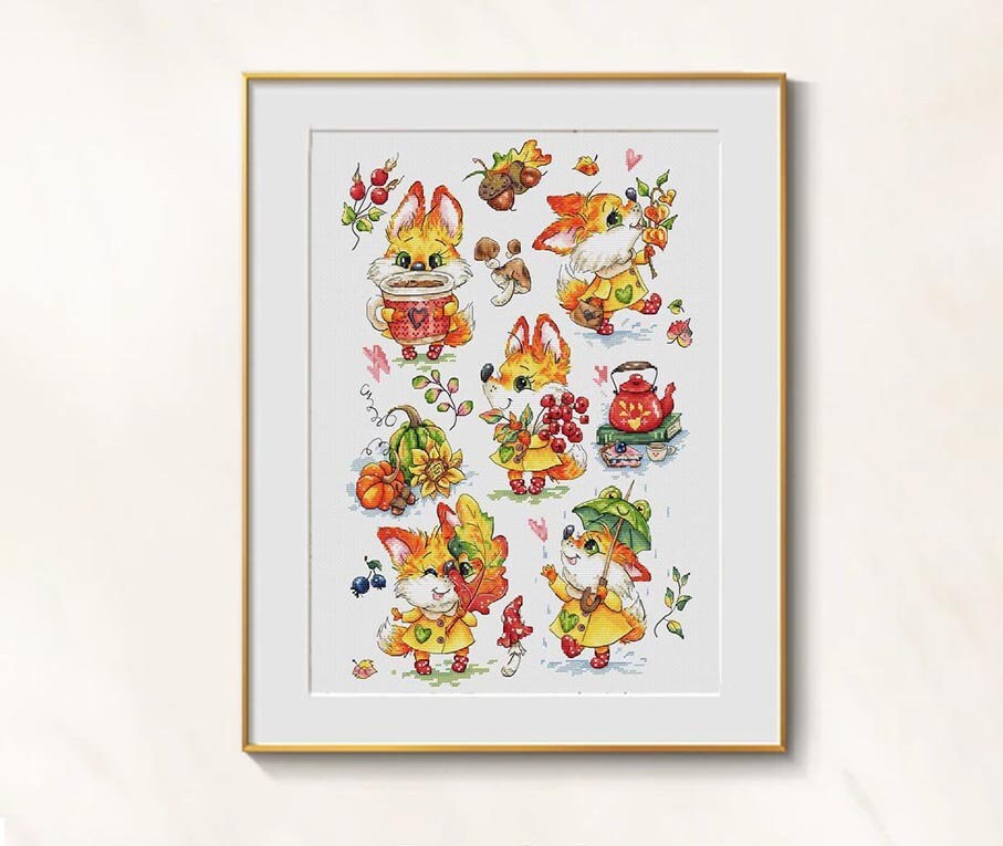 Primary image for Little Fox cross stitch autumn story pattern pdf Cute fox embroidery chart