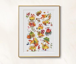 Little Fox cross stitch autumn story pattern pdf Cute fox embroidery chart - $20.99