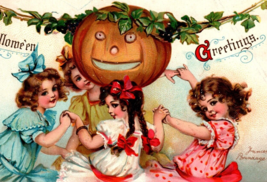 Halloween Postcard Signed Frances Brundage Children Dancing Pumpkin Gabriel 120 - £39.77 GBP