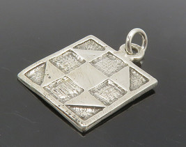 925 Sterling Silver - Vintage Petite Patterned Square Drop Pendant - PT11610 - £19.24 GBP