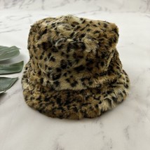 Vintage Y2k Womens Faux Fur Leopard Print Bucket Hat One Size Fuzzy Animal - £19.43 GBP