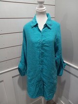 Chicos Women Size 1 Linen Blue Button Up Shirt - £12.58 GBP