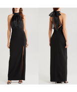 Lulus Organza &amp; Crepe Halter Gown Dress, Cocktail Party Black, Size Larg... - $1,843.49 MXN