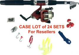 CASE LOT Of 24 Fishing Kits - 33 Piece Fishing Kits W/Rods And Reels For Resale - £211.17 GBP