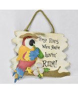 Vintage Colorful Tiki Bar Wood Sign Metal Parrot Palm Trees Painted 10&quot; ... - £42.48 GBP