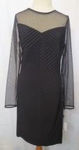 New Women&#39;s Calvin Klein Black Sheath Dress with Gems Size 12 Sheer sleeves - $65.00