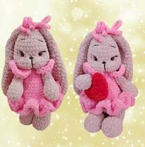 Crochet pink plusie bunny, Height 11.41 inch/29cm, Special Valentine bunny - £29.57 GBP+