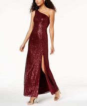 Adrianna Papell Womens Sequined One Shoulder Gown,Deep Wine,18 - £164.83 GBP