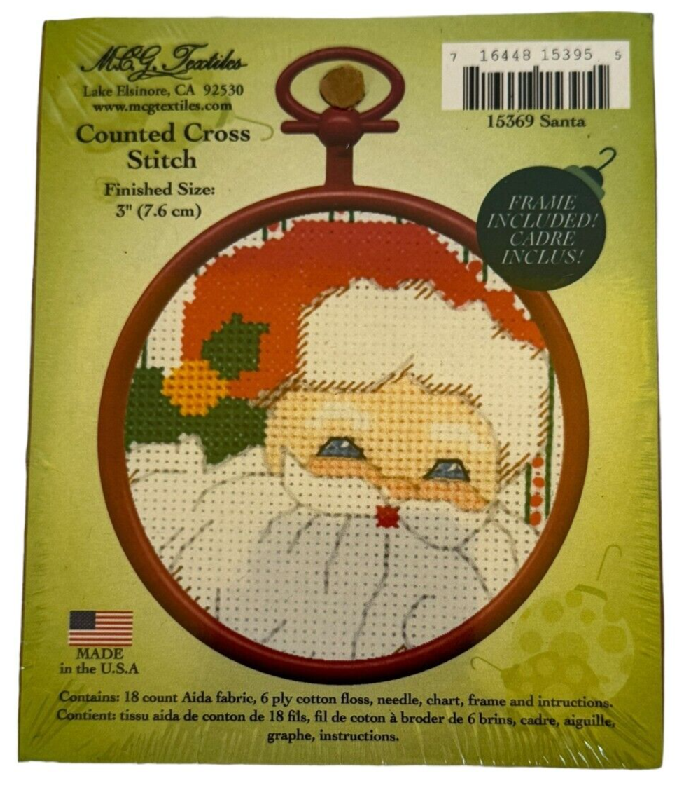 Cross Stitch Kit Santa Claus Ornament Holidays Small MCG Textiles Small 3 Inch - $4.99