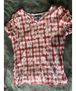 Karen Scott Women’s Top Red And White Gingham With Floral Pattern Size XL - $335.52 MXN