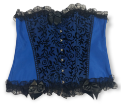Womens Blue / Black Floral Lace Up Waist Cincher Corset Bustier Top 14/16 - £12.99 GBP