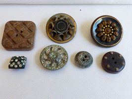 Antique vintage black brown wood metal buttons mix lot of  7 - £16.42 GBP