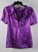 BCBG Maxazria Amethyst Purple Short Sleeve Pleated Collar Accent Top Size S - $27.72