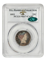 1893 25c PCGS/CAC Proof 67+ CAM ex: D.L. Hansen - $10,476.00