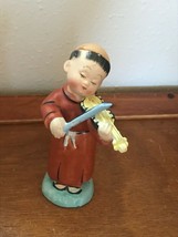 Vintage Small Monk Playing Violin Fiddle Religious Porcelain Figurine – ... - $13.09
